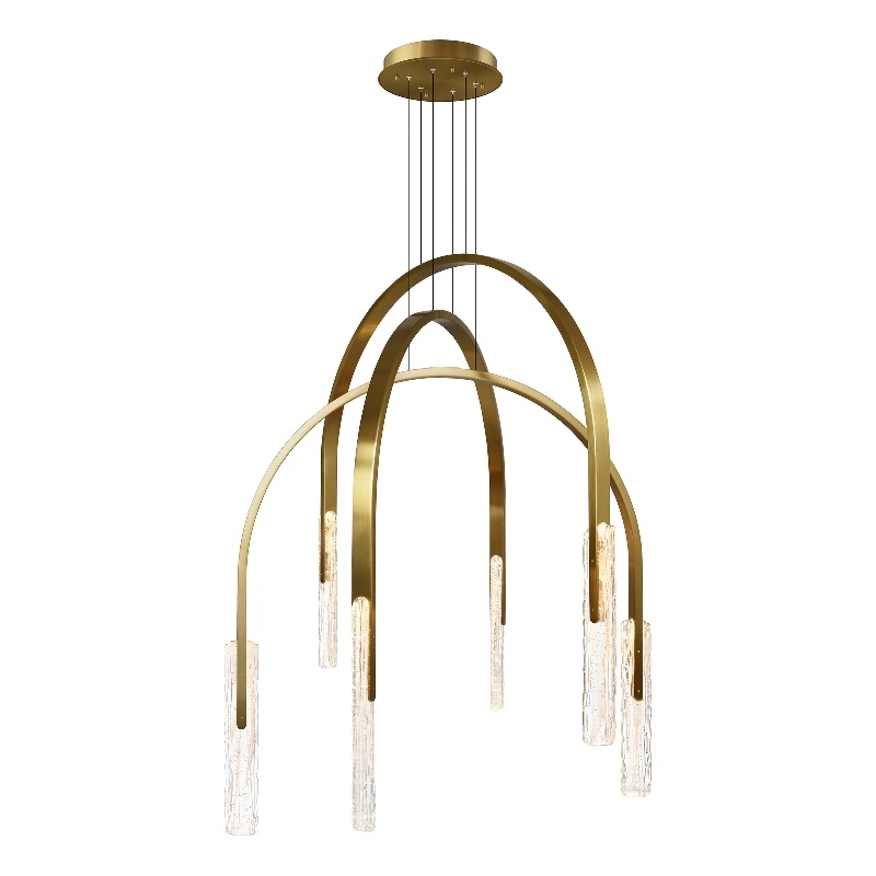 Curva Integrated LED 38in Brass Chandelier with Handcrafted Glass