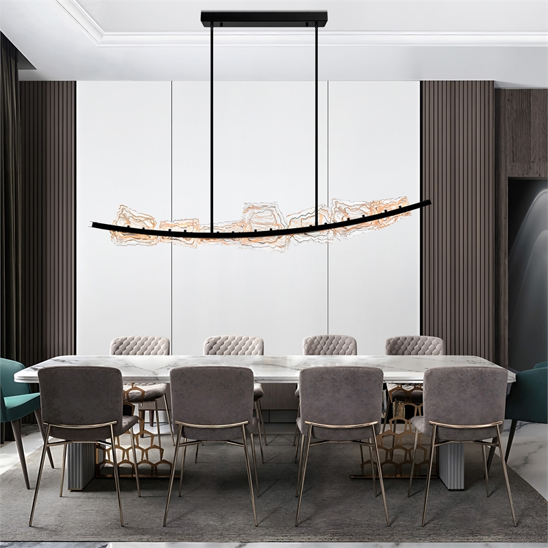 Arcus Integrated LED 70in Black Chandelier with Handcrafted Glass