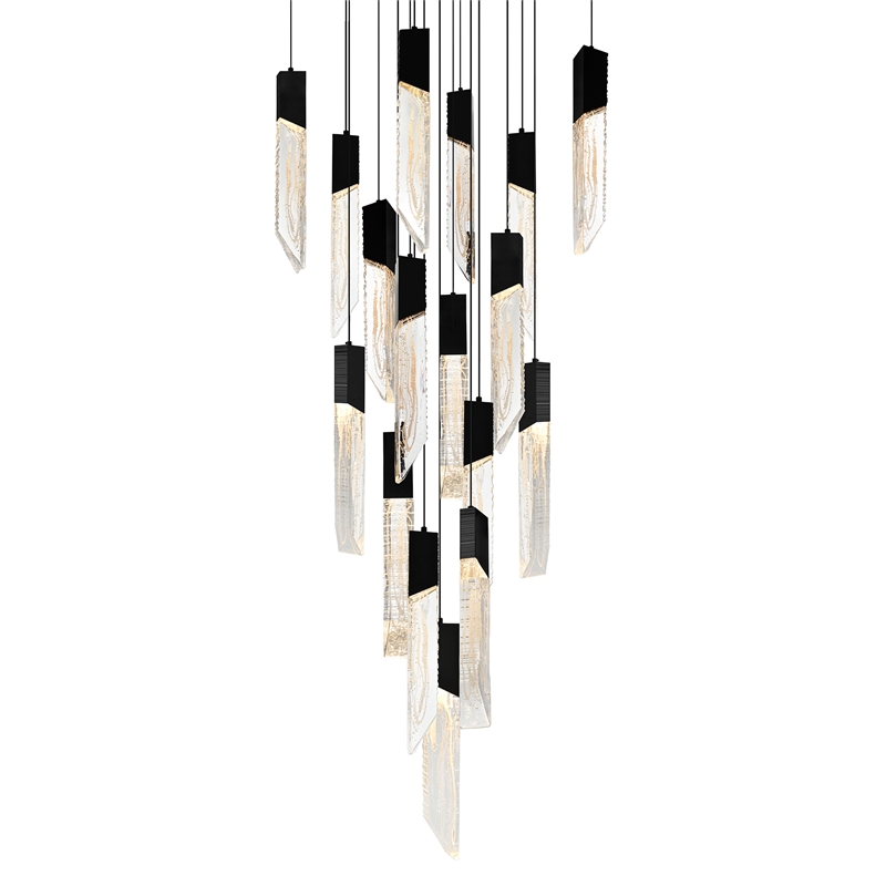 Petra Integrated LED 24in Black Chandelier with Handcrafted Glass