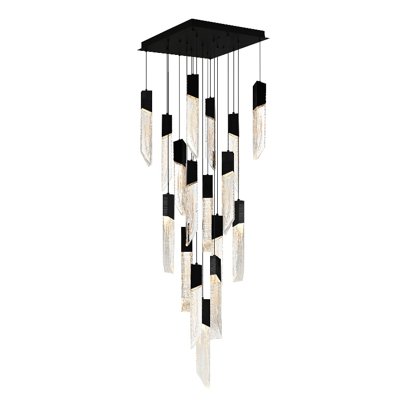 Petra Integrated LED 24in Black Chandelier with Handcrafted Glass
