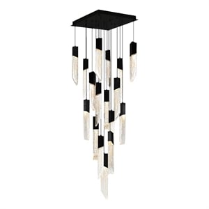 Petra Integrated LED 24in Black Chandelier with Handcrafted Glass