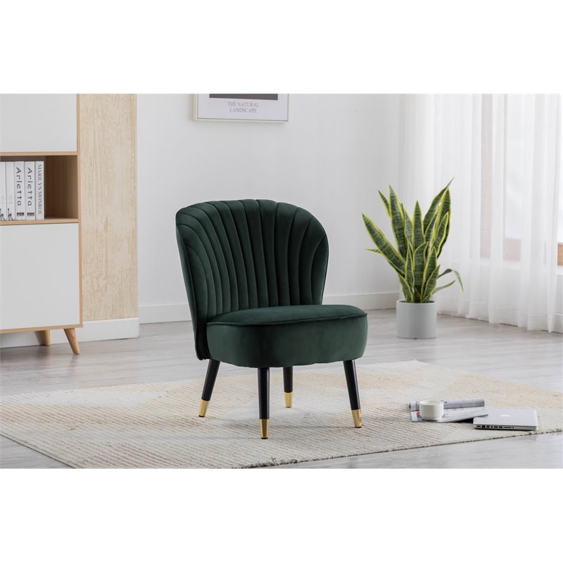 Omax Decor Jane Modern Wood and Velvet Fabric Upholstered Accent Chair in Green