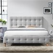 Omax Decor Wood & Fabric Upholstered Queen Platform Bed in Light Gray