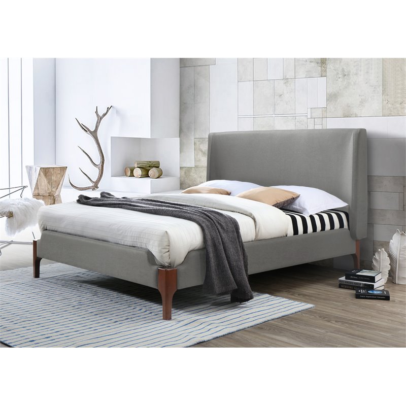 Omax Decor Harper Wood & Fabric Upholstered Queen Platform Bed in Gray