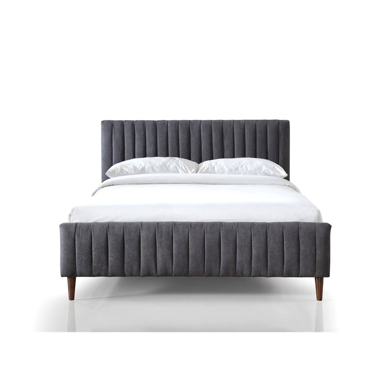 Omax Decor Spencer Wood/Fabric Upholstered Queen Platform Bed in Dark Gray
