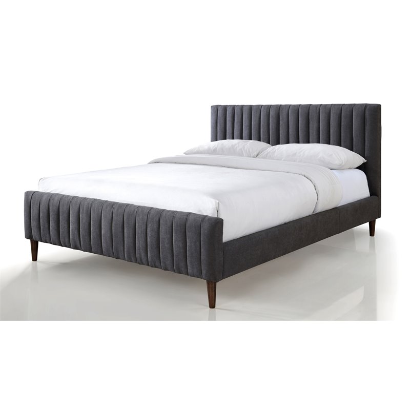 Omax Decor Spencer Wood/Fabric Upholstered Queen Platform Bed in Dark Gray