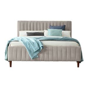 Omax Decor Spencer Wood/Fabric Upholstered Queen Platform Bed in Taupe Gray