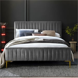 Omax Decor Julia Wood and Fabric Upholstered Queen Platform Bed in Charcoal