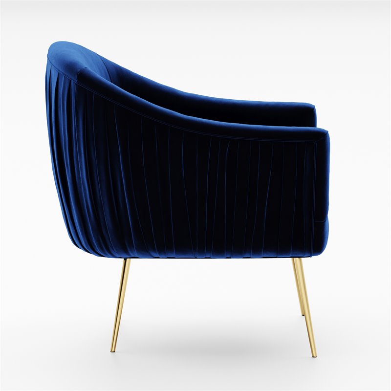 Omax Decor Julia Velvet Upholstered Accent Armchair with Gold Legs in Blue