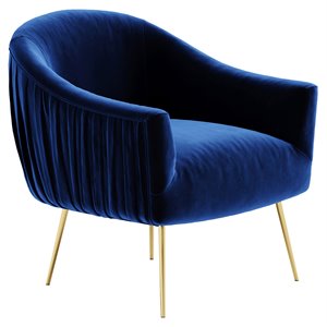 Omax Decor Julia Velvet Upholstered Accent Armchair with Gold Legs in Blue