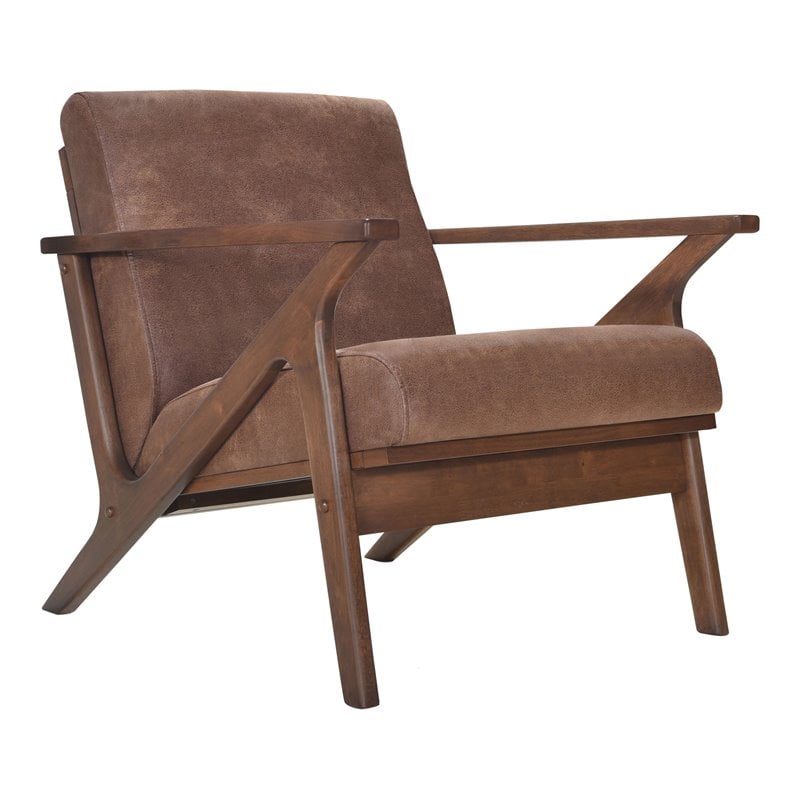 Omax Decor Zola Solid Wood and Fabric Upholstered Accent Armchair in Mocha Brown