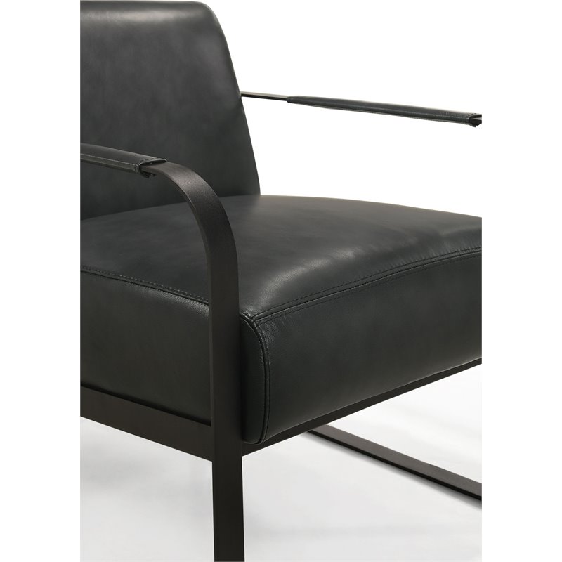 Omax Decor Mason Steel/Genuine Leather Lounge Accent Chair in Black/Black