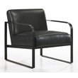 Omax Decor Mason Steel/Genuine Leather Lounge Accent Chair in Black/Black