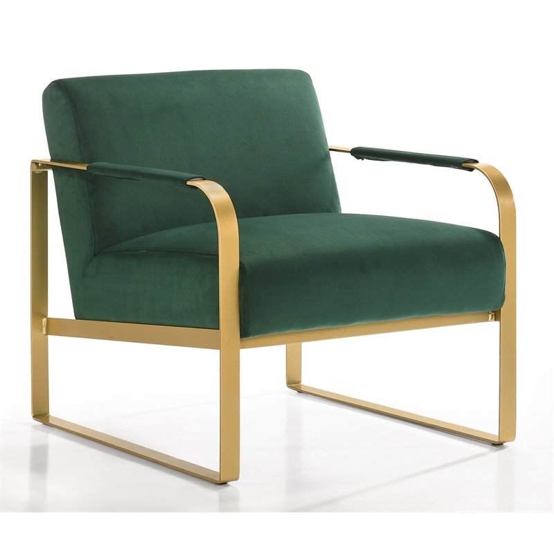 Omax Decor Mason Steel/Velvet Upholstered Lounge Accent Chair in Green/Gold