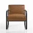 Omax Decor Mason Steel/Genuine Leather Lounge Accent Chair in Caramel/Black
