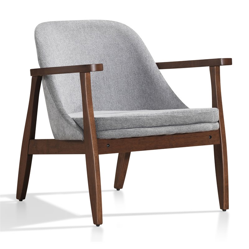 Omax Decor Cole Mid-Century Solid Wood and Fabric Lounge Accent Chair in Gray