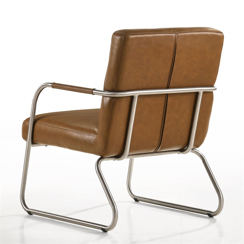 Omax Decor Spencer Stainless Steel/Leather Lounge Accent Chair in Caramel