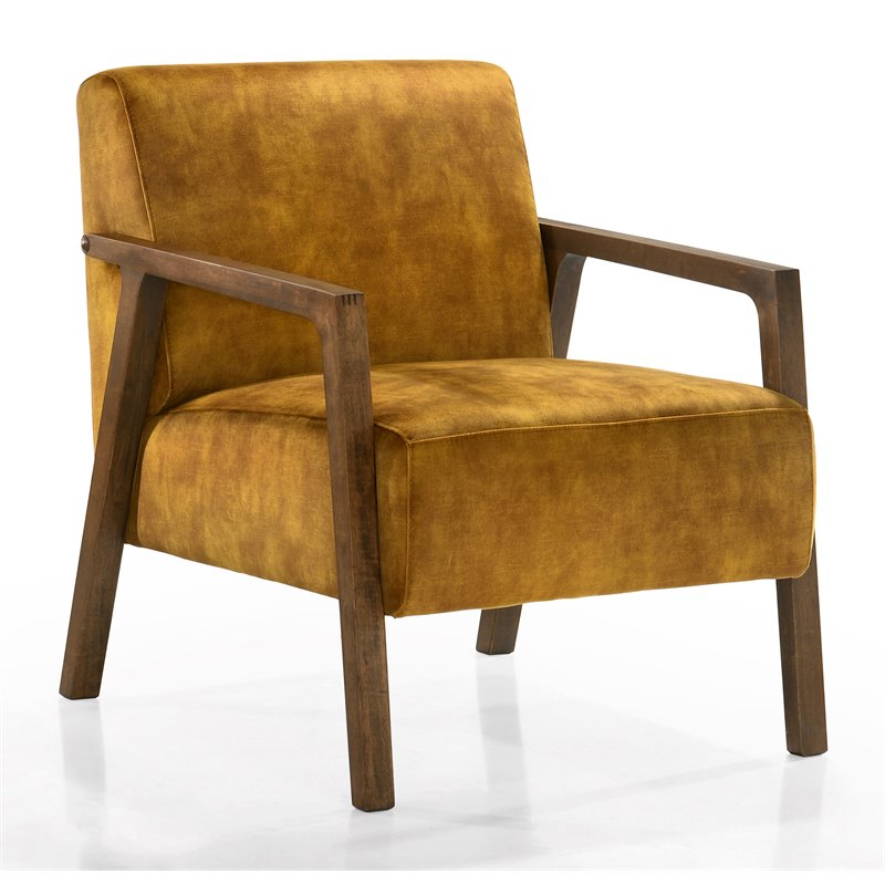 Omax Decor Fletcher Solid Wood & Fabric Upholstered Lounge Accent Chair in Gold