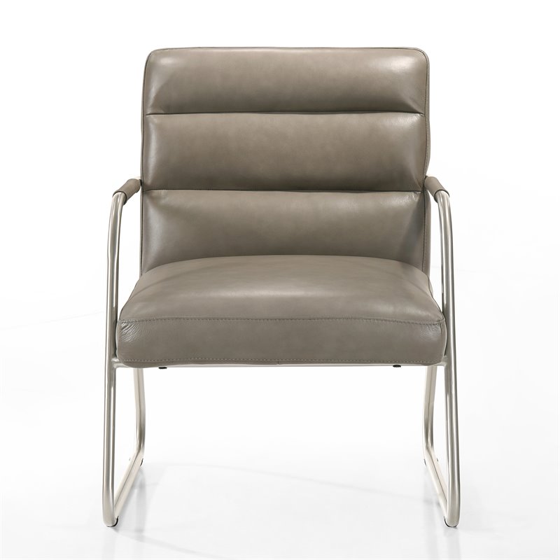 Omax Decor Spencer Stainless Steel/Leather Lounge Accent Chair in Gray