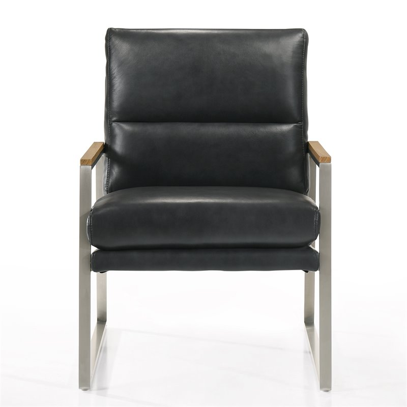 Omax Decor Colin Stainless Steel & Genuine Leather Accent Chair in Black