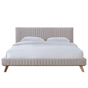 Omax Decor Sven Wood and Fabric Upholstered King Platform Bed in Taupe Gray