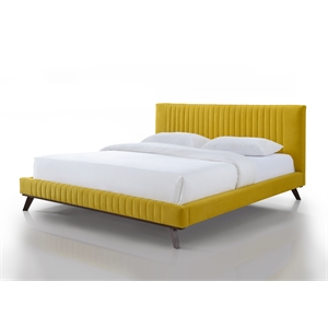 Omax Decor Sven Wood and Fabric Upholstered King Platform Bed in Mustard Yellow