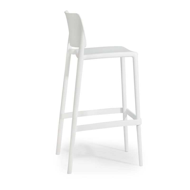 Omax Decor Cleo Patio Plastic Stackable Bar Height Bar Stool in White - Set of 2