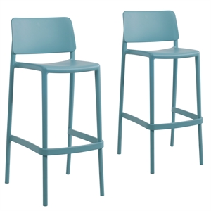 Omax Decor Cleo Patio Plastic Stackable Bar Height Bar Stool in Blue - Set of 2