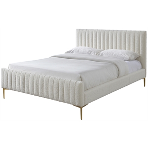 Omax Decor Julia Wood and Fabric Upholstered Queen Platform Bed in White Boucle