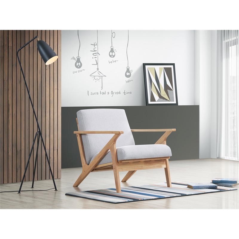 Omax Decor Zola Solid Wood and Fabric Accent Armchair in Oak and Light Gray