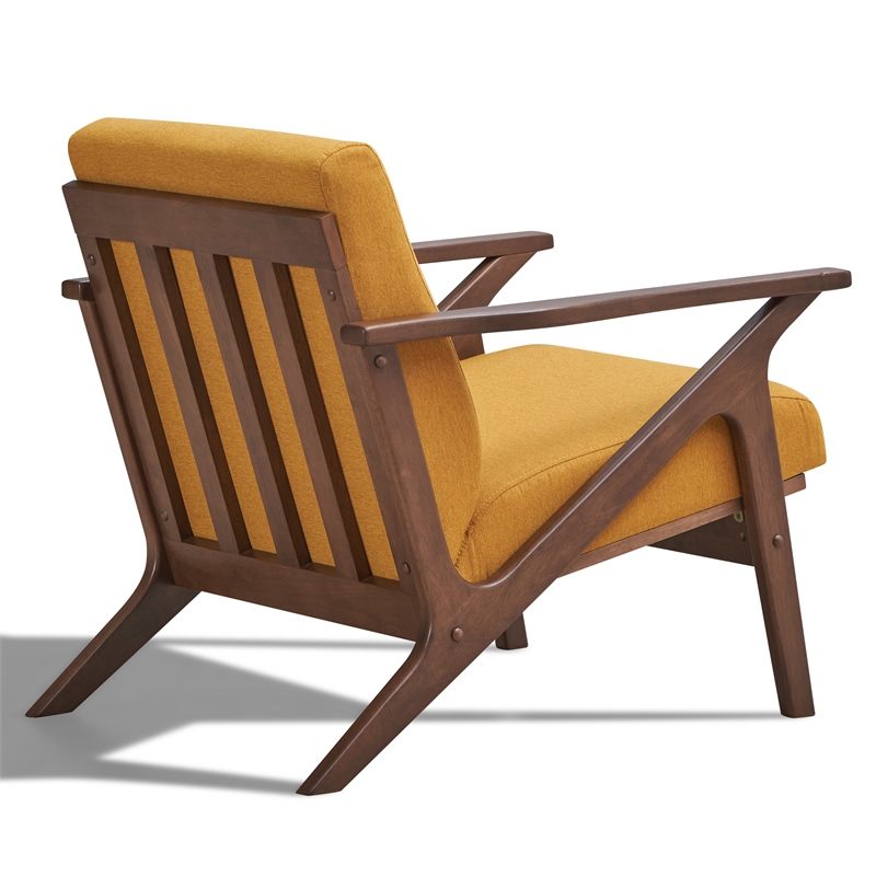 Omax Decor Zola Solid Wood and Fabric Accent Armchair in Walnut and Mustard