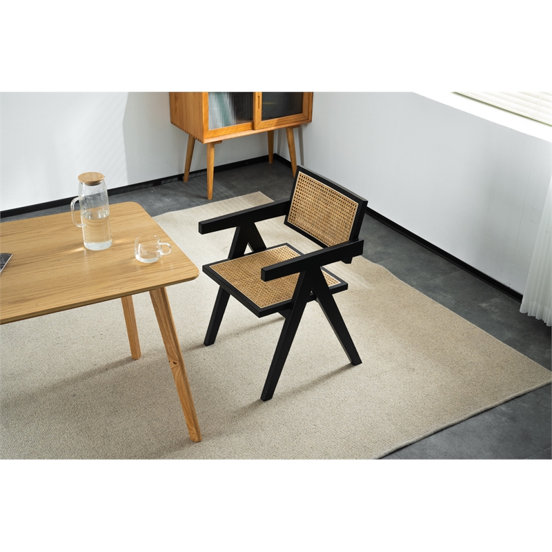 Omax Decor Angelo Solid Wood Dining Arm Chair in Black Ash (Set of 2)