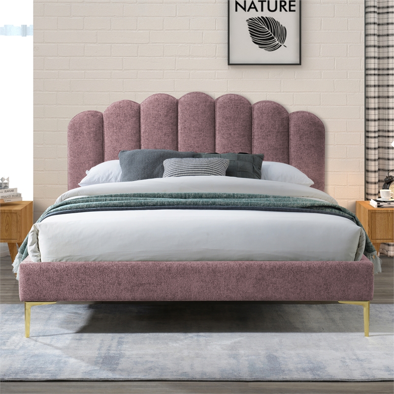 Omax Decor Bella Modern Fabric Upholstered Queen Platform Bed in Ash Rose Pink
