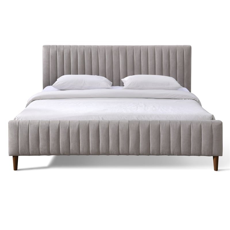 Omax Decor Spencer Upholstered Mid-Century Fabric King Platform Bed in Gray