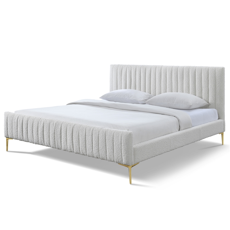 Omax Decor Julia Upholstered Modern Fabric King Platform Bed in White Boucle