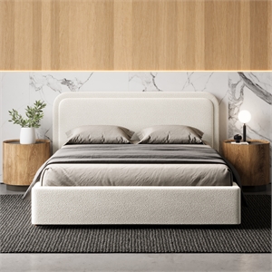 Omax Decor Chloe Upholstered Platform Queen Bed in White Boucle Fabric