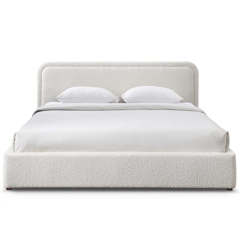 Omax Decor Upholstered Platform King Bed in White Boucle Fabric