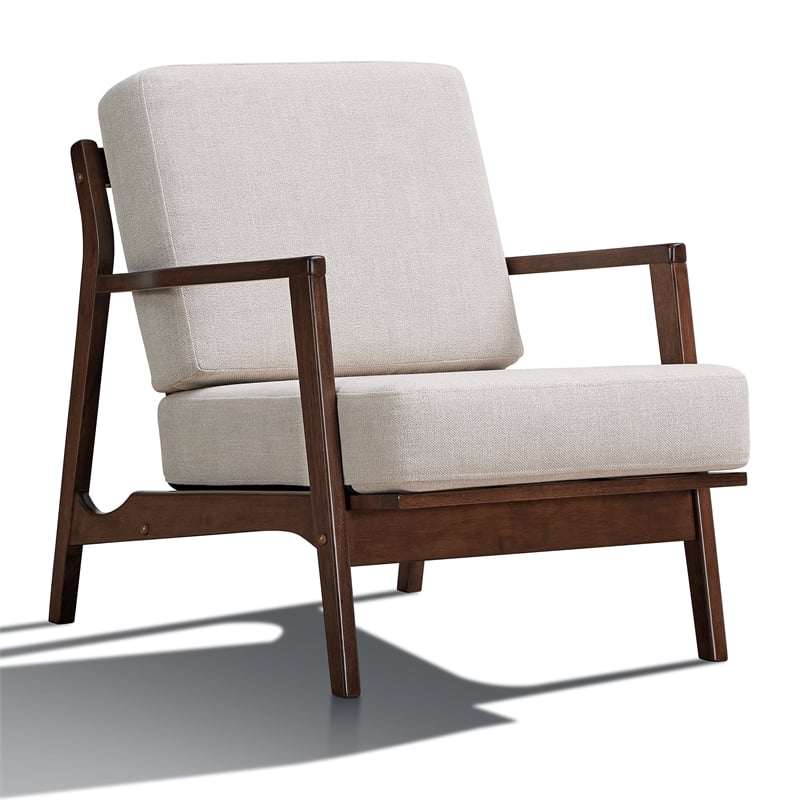 Omax Decor Jasper Solid Wood and Fabric Upholstered Accent Armchair in Beige