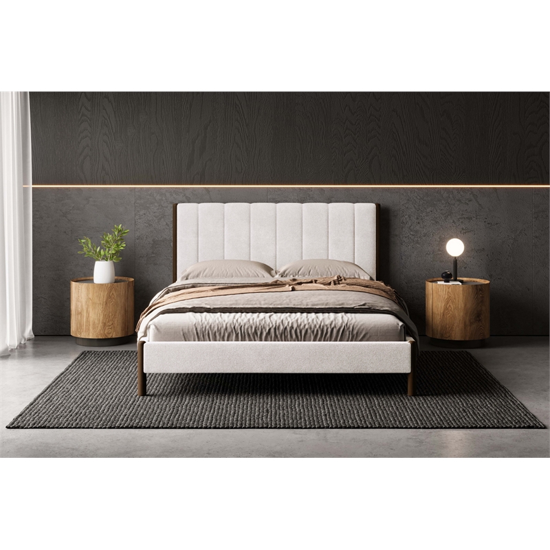 Omax Decor Exton Upholstered Platform Queen Bed in Cream Fabric