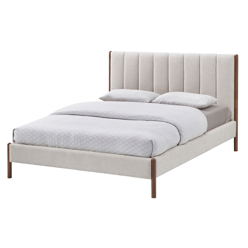 Omax Decor Exton Upholstered Platform Queen Bed in Cream Fabric