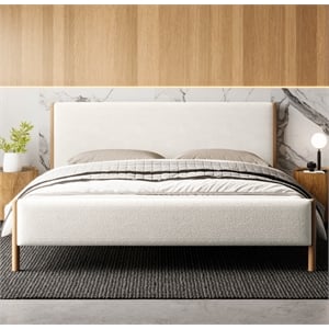 Omax Decor Liana Upholstered Platform King Bed in White Boucle Fabric
