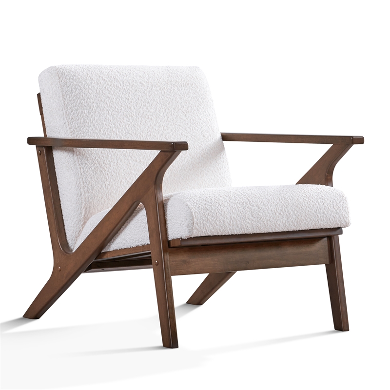 Omax Decor Zola Solid Wood and Fabric Upholstered Accent Armchair in White