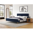 Omax Decor Julia Upholstered Fabric King Platform Bed in Blue Velvet