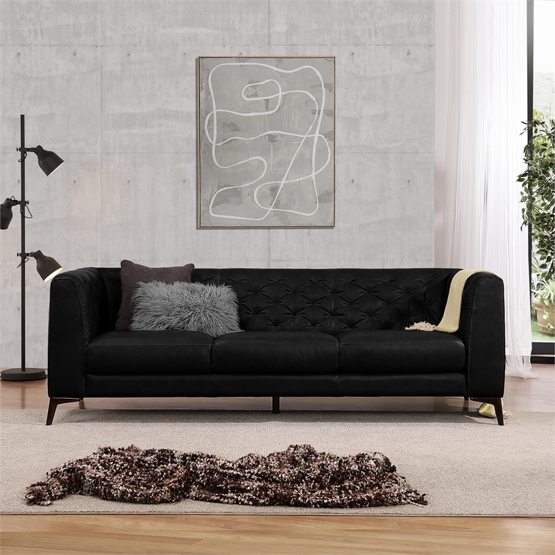 Omax Decor Havana  Sectional Modern Tufted Genuine Leather Sofa in Tan