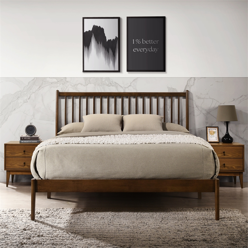 Omax Decor Floyd Wooden Queen size Platform Bed in Walnut Finish