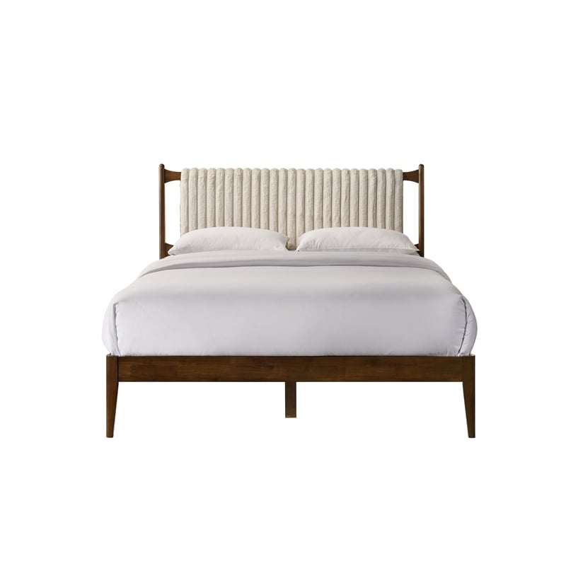 Omax Decor Ella Wooden Queen size Platform Bed in Walnut and Beige