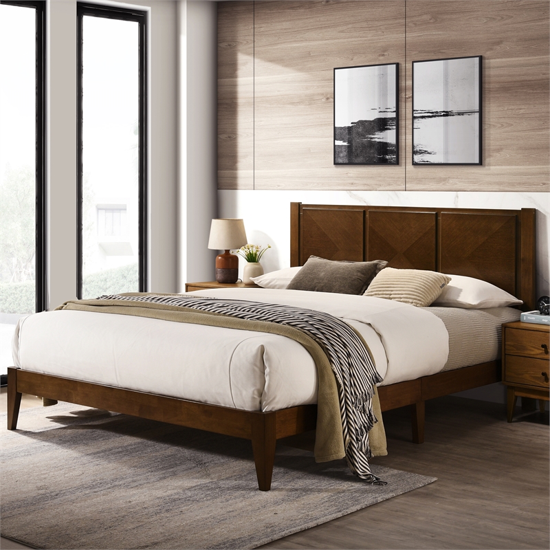Omax Decor Haven Wooden Queen size Platform Bed in Walnut Finish