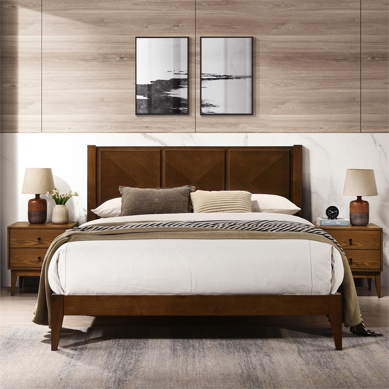 Omax Decor Haven Wooden Queen size Platform Bed in Walnut Finish