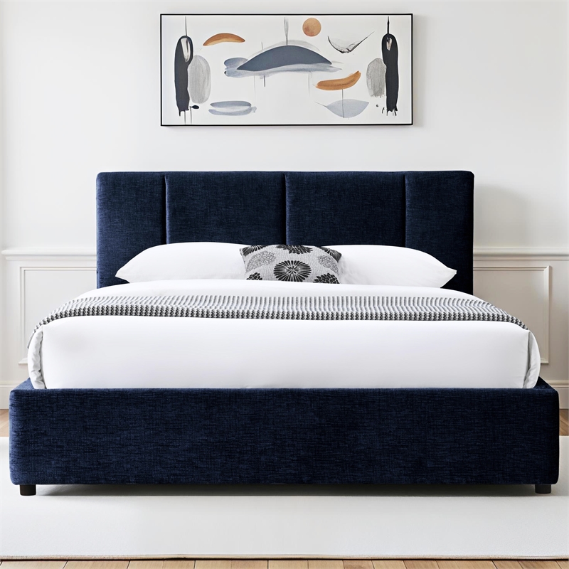 Omax Decor Venice Fabric Upholstered Platform Queen Bed in Blue