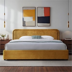 Omax Decor Chloe Upholstered Platform King Bed in Gold Fabric